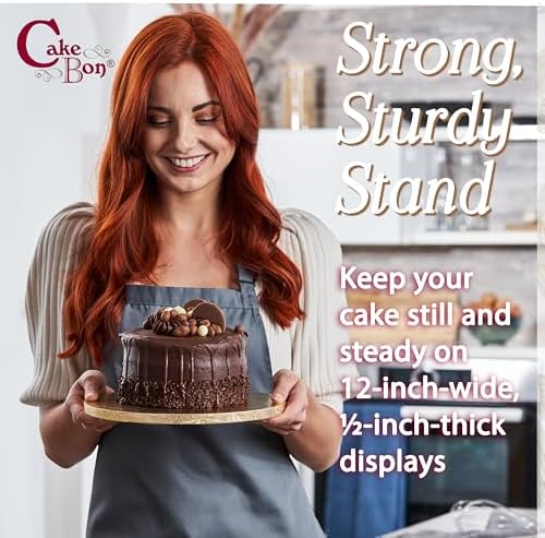 Cakebon Cake Boards - Sturdy 1/2 Inch Thick Drums - 12 Inch Professional Smooth Straight Edges Gold 3-Pack