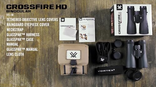 Vortex Optics Crossfire HD 10x50 Binoculars - HD Optical System, Tripod Adaptable, Rubber Armor, Waterproof, Fogproof, Shockproof, Included GlassPak - Unlimited, Unconditional Warranty