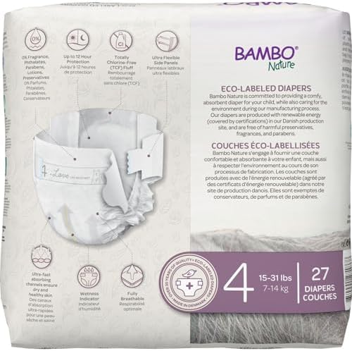 Bambo Nature Hypoallergenic Baby Diapers, Eco-Labelled Sustainable Diapers, Enhanced Leakage Protection, Totally Chlorine-free, Skin Friendly, and Super Absorbent - Size 4 (162 Count)