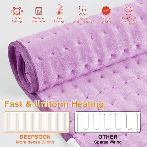 Electric Heating Pads,Heating Pad for Back,Shoulder,Hot Pad for Neck and Arms,Abdomen,Moist Heated Pad for Legs and Knee,Auto Shut Off(Light Purple, 24''×12'')