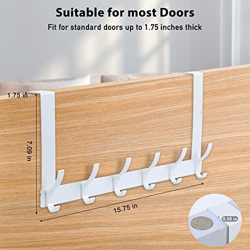 Over The Door Hooks, Door Hanger Hooks for Hanging, Over The Doors Towel Racks for Bathroom with 12 Coat Hook, Coat Rack Bathroom Accessories(2 Pack, White)