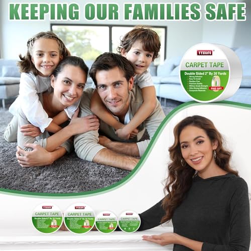 YYXLIFE Rug Tape Double Sided Carpet Tape Heavy Duty, 2 Inch x 30 Yards, Carpet Adhesive Removable Multi-Purpose Tape Cloth for Area Rugs, Outdoor Rugs, Carpets, Tape Carpet Adhesive, White