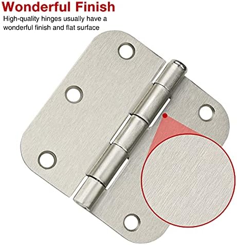 30 Pack Rounded Satin Door Hinges Brushed Nickel 3.5 Inch Interior 3 1/2 Inch 5/8" Radius Corners Iron Bifold Silver Residential Bed Room Hinge for Doors Hardware Controls House Decor Accessories