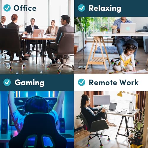 Lifelong Gaming Chair Wheels Replacement RGB Rubber Office Chair Casters for Carpet and Hardwood Floors, Set of 5, Heavy Duty Caster Wheels for Desk Chairs - Fits 98%