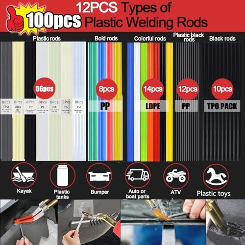 Upgraded 220W Plastic Welder, 2 in 1 Plastic Welding Kit Plastic Repair Welder Kit 1000PCS Hot Stapler Soldering Gun with 100PCS Plastic Welding Rods Car Bumper Repair Kit for Most Plastic Repair