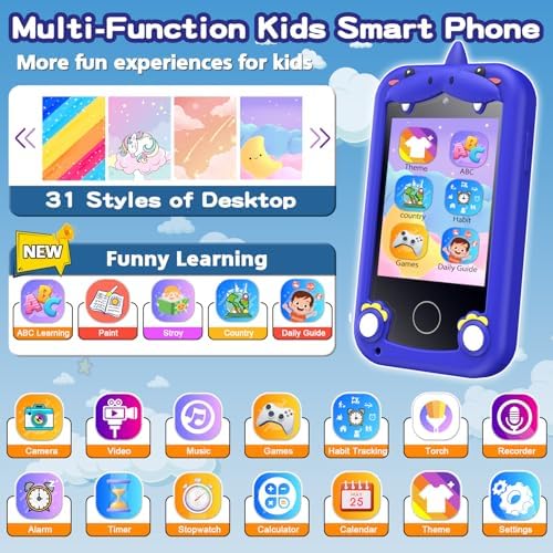 Kids Phone for Boys Girls, Touchscreen Toddler Smartphone Learning Toy, 3-10 Year Old Christmas Birthday Gift, Play Cell Phone With Camera, Games, Music, 8GB Card