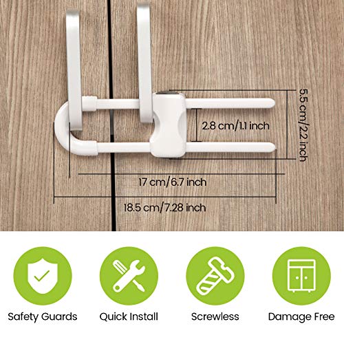 Jetec 10 Pieces Cabinet Locks for Babies, U-Shaped Proofing Drawers Safety Child Locks Adjustable, Easy to Use Childproof Latch for Knob Handle on Kitchen Door Storage Cupboard Closet (White)