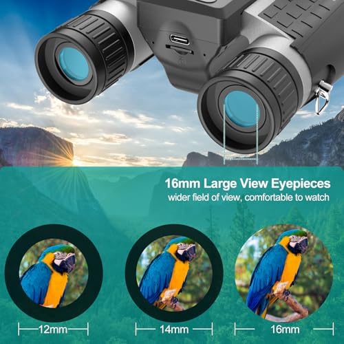ZZSTAR 12x32 Binoculars for Adults, Large View, Portable High Powered Binoculars with Camera, FMC & BAK4 Prism Lens, 2" LCD Display 5MP 1080P Video Photo Recorder for Bird Watching Sport, Silver