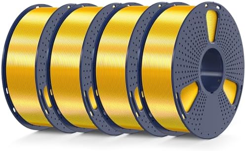 3D Printer Silk Filament, SUNLU Shiny Silk PLA Filament 1.75mm, Smooth Silky Surface, Great Easy to Print for 3D Printers, Dimensional Accuracy +/- 0.02mm, Silk Light Gold x4 4KG