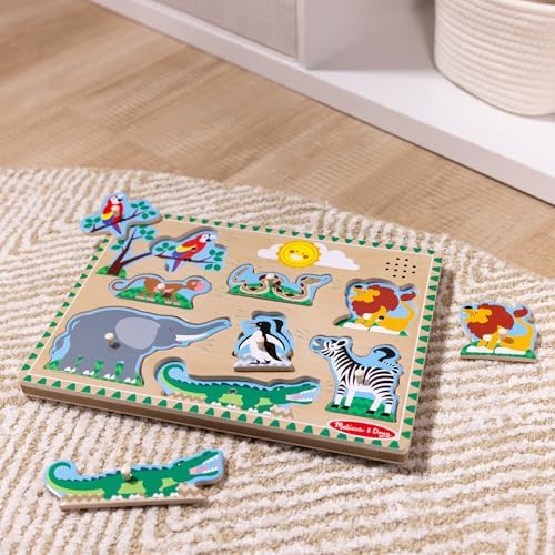 Melissa & Doug Zoo Animals Sound Puzzle - Wooden Peg Puzzle with Sound Effects (8 pcs)