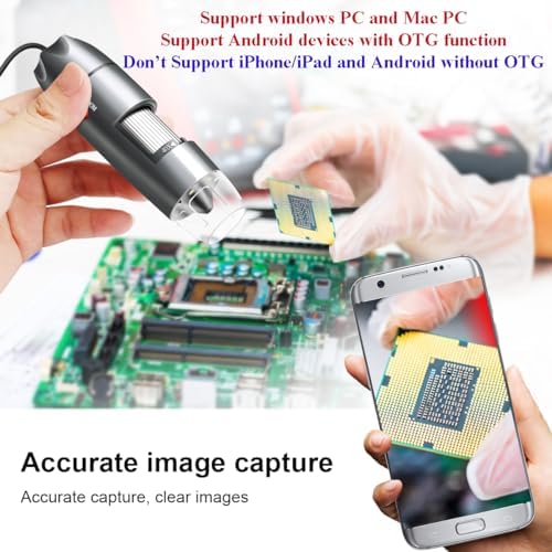 USB Microscope Camera 40X to 1000X, Cainda Digital Microscope with Metal Stand & Carrying Case, Compatible with Android Windows Linux Mac, Portable Microscope Camera for Kids Students Adults (Gray)