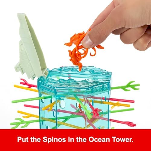 Mattel Games Kerplunk Jurassic World Rebirth Game for Kids & Family with Ocean Tower and Spinosaurus Figures Inspired by The Movie