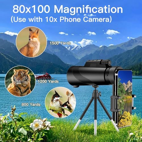 10x42 High-Powered Monocular for Adults - Military Grade Compact Monocular Telescope with Tripod, Lightweight & Waterproof Design&BAK4 Prism for Bird Watching, Hiking andWide Field of View