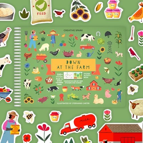 Cupkin Farm Animal Sticker Book Activity for Kids, Toddler Airplane Travel Essentials, 500+ Horse Stickers for Kids + 12 Scenes + 12 Coloring Book Pages, Cow Lover Children's Gift, Crafts Ages 2-8