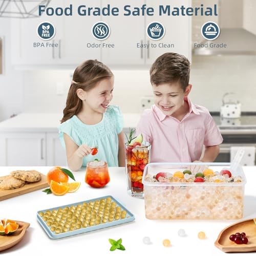 WIBIMEN Mini Ice Cube Trays, Small Tiny Round Pebble Crushed Nugget Ice Trays for Freezer with Lid - Chilling Drinks Coffee Juice(4 Pack/0.55In - Blue)