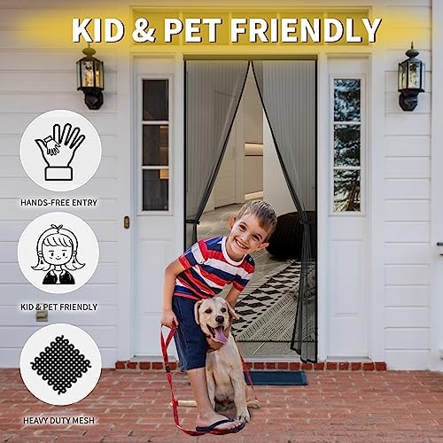 Magnetic Screen Door - Fit for Door Size:38x82 Inch, Screen Itself Size:40" x 84", Hands Free Mesh Partition,Heavy Duty Screen Door Mesh Curtain Keeps Bugs Out, Frame Hook & Loop, Pet and Kid Friendly