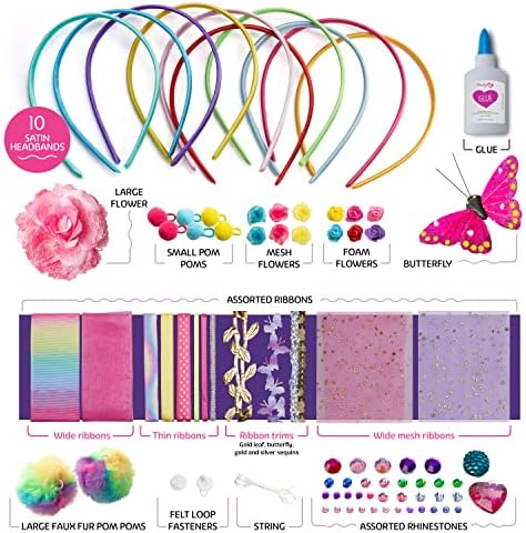 Pretty Me Headband Making Kit for Girls - Arts & Crafts Gift - Make Your Own Fashion Headbands for Kids - DIY Hair Accessories Set - Gift for Ages 5-12 Year Old Girl - Little Kids Art & Craft Gifts