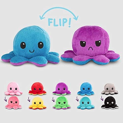 TeeTurtle - The Original Reversible Octopus Plushie - Light Pink + Dark Pink - Cute Sensory Fidget Stuffed Animals That Show Your Mood