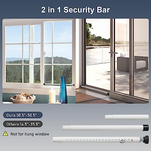 DIIG Sliding Door Security Bar,17.7-50.5inch Adjustable Locking Window Safety Bar with Rubber Tips,Diameter 1inch Window Security Bar for Home Apartment Travel (White)
