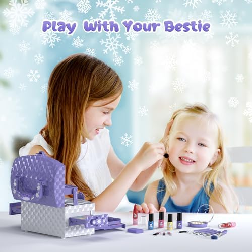 PERRYHOME Kids Makeup Set for Girl 56 Pcs Washable Real Cosmetic, Non-Toxic Frozen Toys Toddler Makeup Kit, Princess Dress up Christmas & Birthday Girl Gift for 3 4 5 6 7 8 9 10 11 12 Year Old Girls