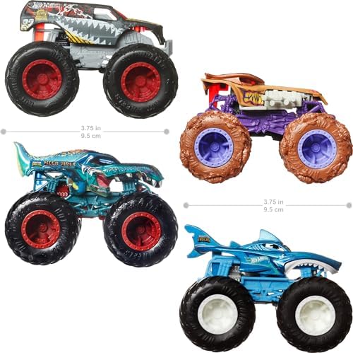 Hot Wheels Monster Trucks, 1:64 Scale Toy Monster Trucks, Set of 4, Giant Wheels, Favorite Characters and Cool Designs