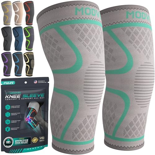 Modvel Compression Knee Brace for Women & Men, 2-Pack Knee Brace for Running Knee Pain, Knee Support Compression Sleeve, Workout Sports Knee Braces for Meniscus Tear, ACL & Arthritis Pain Relief