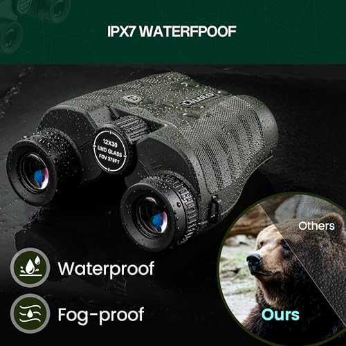 12x30 Compact HD Binoculars for Adults High Powered - Large View Binoculars with Clear Low Light Vision - Super Bright Lightweight & Waterproof Binocular for Bird Watching Travel Hunting