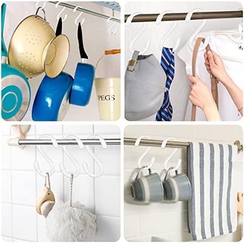 30 Pack 3 Inch White S Hooks,Vinyl Coated Heavy Duty S Hook for Hanging Plants,Non Slip Closet S Hooks,Steel Metal White Vinyl Coated Small S Hook for Hanging Jeans Pots and Pans Coffee Cups