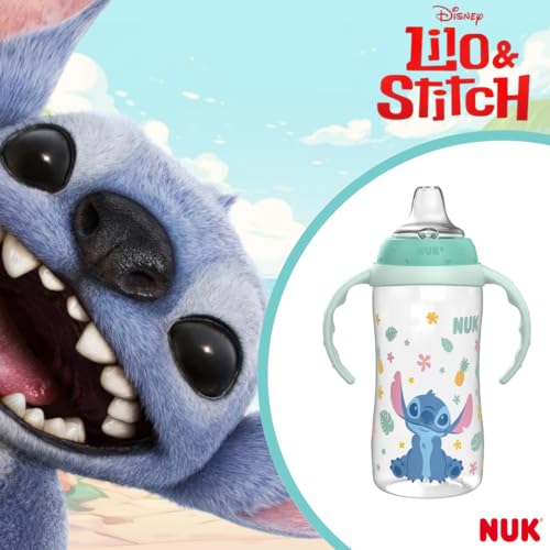 NUK Learner Cup, 10 Oz, Pack of 2, Disney's Stitch – Soft Spout, Easy-Grip Handles, BPA Free, Spill Proof Transition Sippy Cup