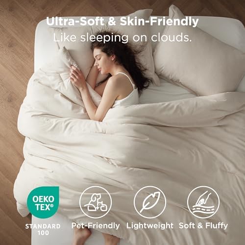 Bedsure Queen Comforter Set - Beige Comforter Queen Size, Soft Bedding for All Seasons, Cationic Dyed Bedding Set, 3 Pieces, 1 Comforter (90"x90") and 2 Pillow Shams (20"x26"+2")