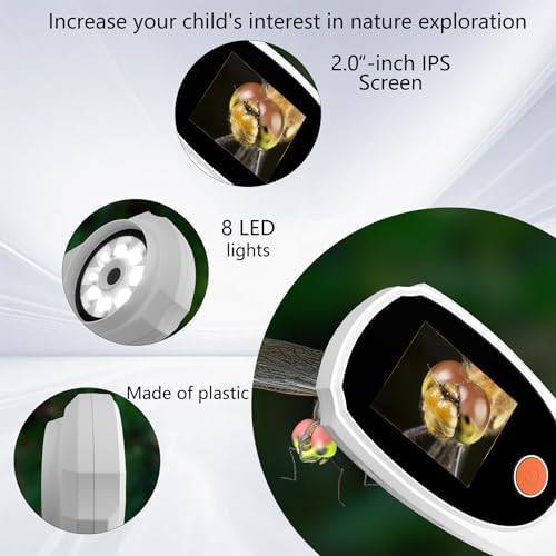 Handheld Digital Microscope with Light,Portable Handheld Magnifying Glass for Kids,2.0 Inch IPS Color Scree,500x Magnification, 8 Adjustable LED Lights, Compatible with PC Windows, Mac OS