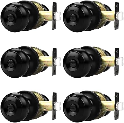 Probrico Black Door Knobs for Bedroom Bathroom, Interior Door Knob with Round Ball, Matte Black Privacy Door Knob, 6 Pack