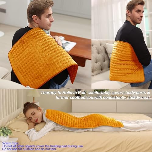 Heating Pad-Electric Heating Pads for Back,Neck,Abdomen,Moist Heated Pad for Shoulder,Knee,Hot Pad for Arms and Legs,Dry&Moist Heat & Auto Shut Off(Orange, 33''×17'')