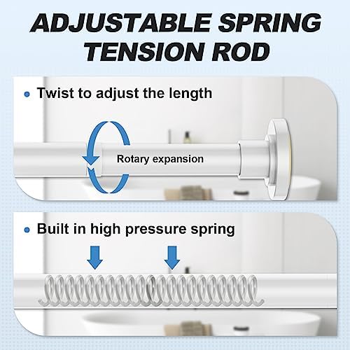 White Shower Curtain Rod 31 to 80 Inch,1 Inch Diameter Adjustable Spring Tension Stainless Steel Telescoping Rod,Easy Install,No Rust