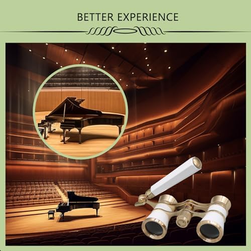 BLACKICE Opera Glasses, Opera Binoculars, 3X25 Theater Binoculars Compact with Adjustable Handle for Adults Kids Women in Concert Theater Opera (White with Handle)