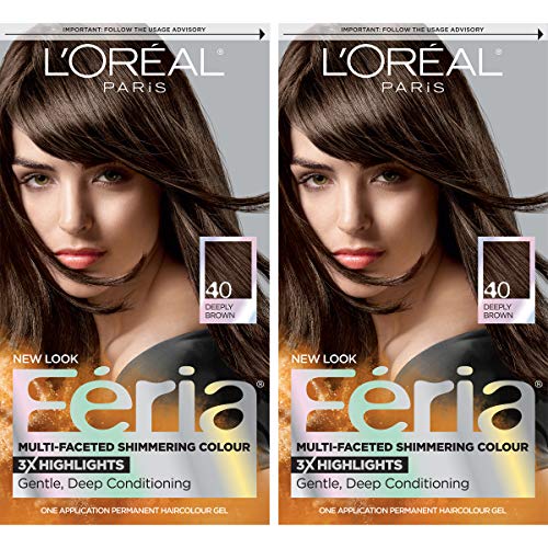 L'Oreal Paris Feria Multi-Faceted Shimmering Permanent Hair Color, 40 Espresso, Hair Dye Kit, Pack of 2