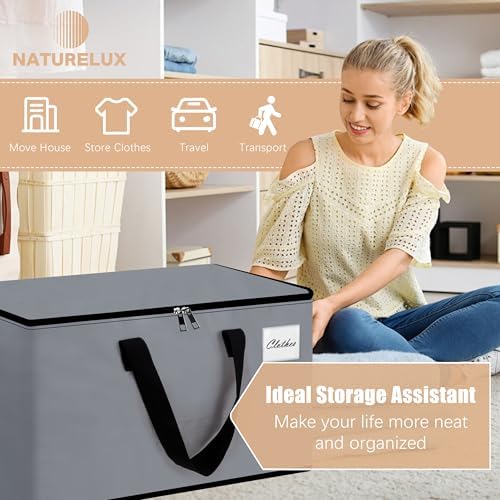 Heavy Duty Moving Bags - Extra Large Packing Bags and Storage Totes, Collapsible and Foldable Option for Moving and Storage, Grey, 93 L - 12 Pack