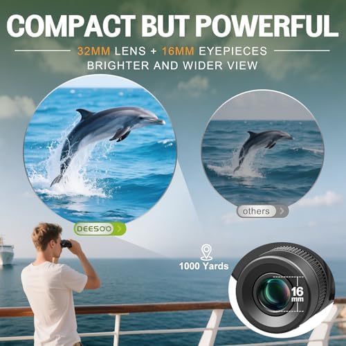 25x32 Binoculars for Adults Kids Compact - DEESOO High Powered Bird Watching Binoculars Lightweight with Small Size for Hunting Traveling Sports Hiking
