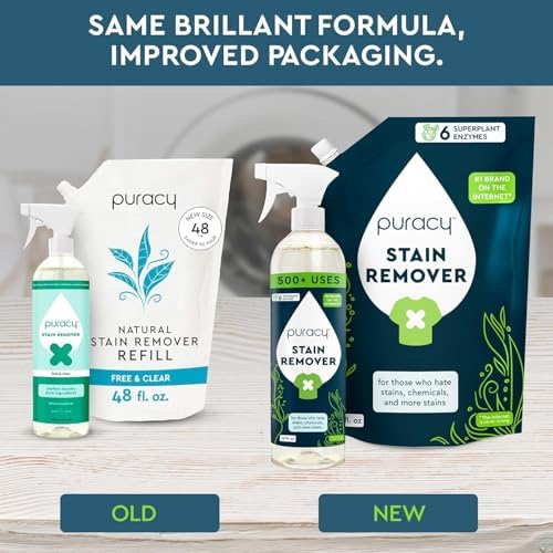 Puracy Stain Remover Cleaning Spray - Enzyme-Powered Stain Removal Spray As Seen on TikTok, Natural Travel Spot Remover for Clothes (Unscented, 48 fl oz + 16 fl oz)