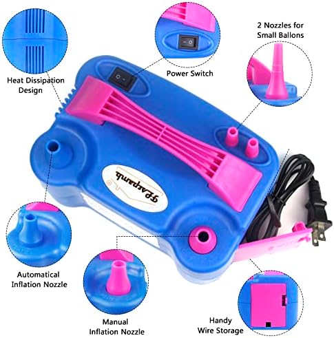 FLSEPAMB Balloon Pump, Electric Balloon Pump, Portable Dual Nozzle 110V 600W Electric Balloon Blower, Balloon Pump Electric for Party Decorations with Tying Tool, Colored Ribbons