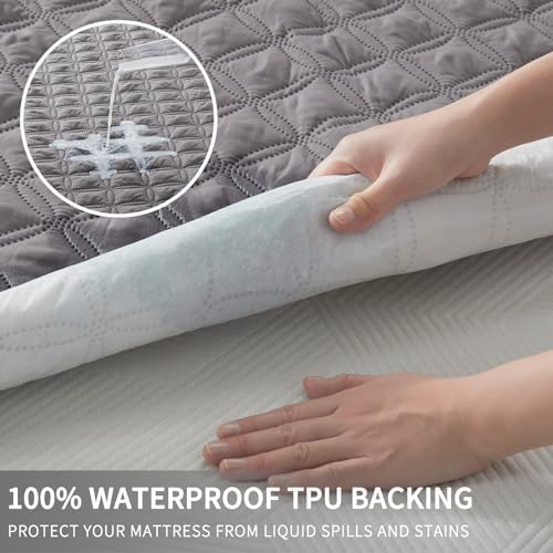 BEDLORE Waterproof Mattress Protector, Noiseless Queen Size Mattress Pad with Deep Pocket Fitted Up to 6"-18", Soft Breathable Dirt-Proof Bed Mattress Cover Washable Bedroom, Hotel (Gray)