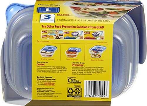 Glad GladWare Deep Dish Food Storage Containers, Large Rectangle - Meal Container Holds up to 64 Ounces of Food - Lock Tight Seal, 3 Count - 6 Pack