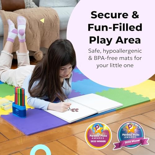 MioTetto Foam Floor Tiles for Kids - Non-Toxic Comfortable Baby Play Mat and Interlocking Foam Tiles, Fits with 50x50 Playpen Mat for Crawling & Development, Soft Play Mat for Babies 6-12 Months