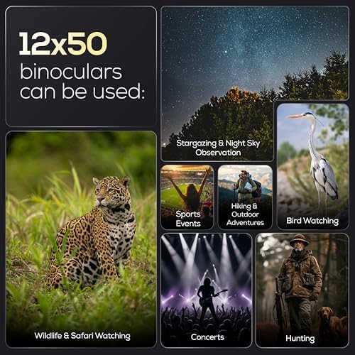 12x50 High Power Binoculars for Adults – HD Waterproof Binoculars with BaK-4 Prism, Phone Adapter & Tripod Mount – Bird Watching, Hunting, Stargazing, Travel, Cruise - Jet Black