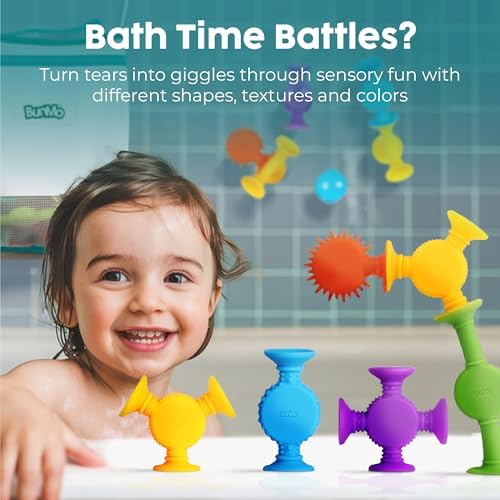 BUNMO Bath Toys Suction - Connect, Build, Create - Toddler Bath Toys - Hours of Fun & Creativity - Fine Motor Skills - Stimulating Sensory Toys - Non-Mouthable Toy 3+ - Textured 44 Pack