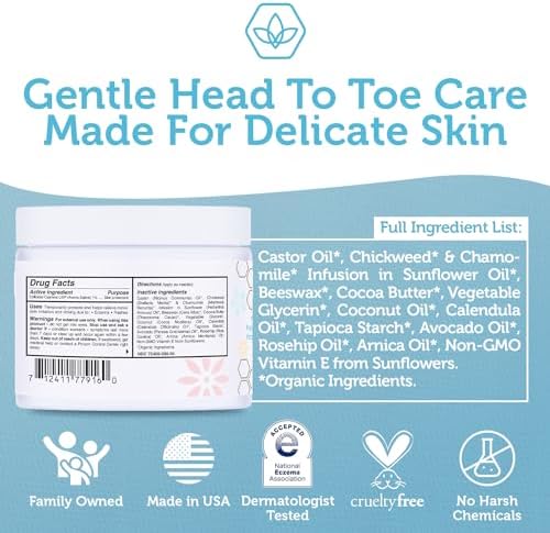 Era Organics Healing Ointment for Babies - USDA Certified Organic Natural Moisturizer Gentle on Sensitive Skin Prone To Baby Eczema, Cradle Cap (Infant Seborrheic Dermatitis), Rashes, Hives 4oz