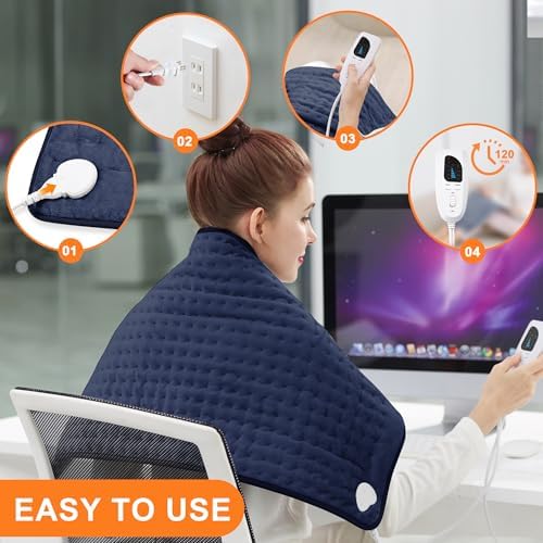 Electric Heating Pads,Heating Pad for Back,Shoulder,Hot Pad for Neck and Arms,Abdomen,Moist Heated Pad for Legs and Knee,Auto Shut Off(Navy Blue, 33''×17'')