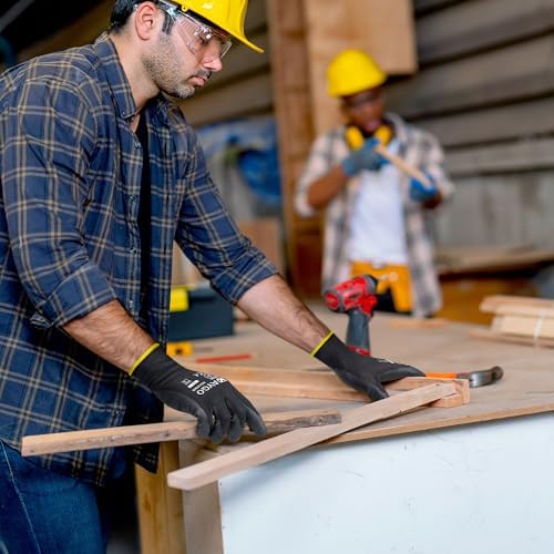 KAYGO Safety Work Gloves PU Coated,12 Pairs KG11PB Seamless Knit Glove for Men and Women, with Smooth Grip on Palm and Fingers, Ideal for General Duty Work (Large, Black)