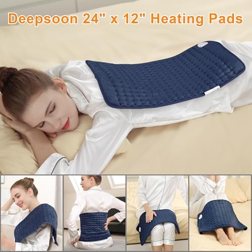 Electric Heating Pads,Heating Pad for Back,Shoulder,Hot Pad for Neck and Arms,Abdomen,Moist Heated Pad for Legs and Knee,Auto Shut Off(Navy Blue, 24''×12'')