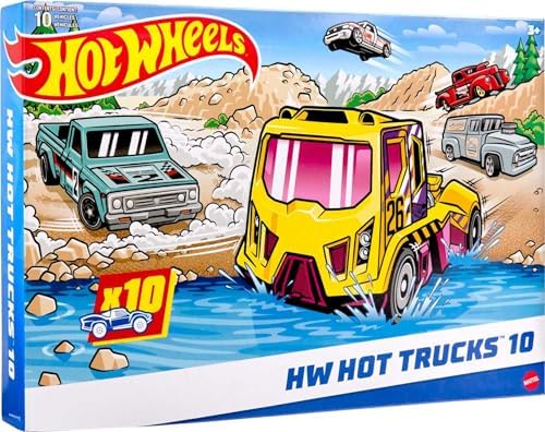 Hot Wheels 10-Pack, Set of 10 Toy Trucks in 1:64 Scale, Mix of Officially Licensed & Unlicensed Pick-Ups, Rescue or Semis (Styles May Vary)